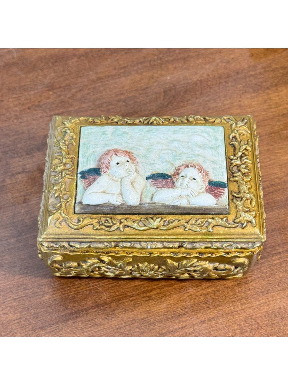Ornate Gold Cherub Trinket Box 4.25x3x2